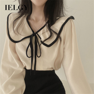 IELGY 雪紡寬鬆小眾繫帶襯衫女韓式簡約上衣