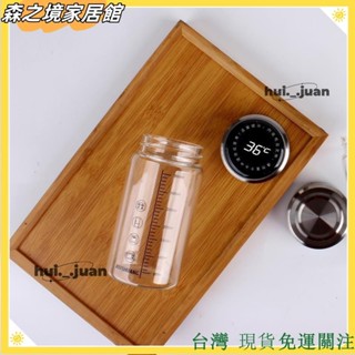 臺灣免運🔥耐高溫水杯 咖啡隨行杯 隨身杯 玻璃水杯 D122顯溫刻度玻璃杯學生豆漿杯玻璃帶蓋微波刻度水瓶咖啡早餐杯子6