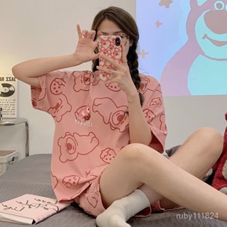 專櫃超讚品質💯睡衣女士夏季2025新款短袖純棉ins網紅草莓熊短褲休閒家居服套裝 SJ0L