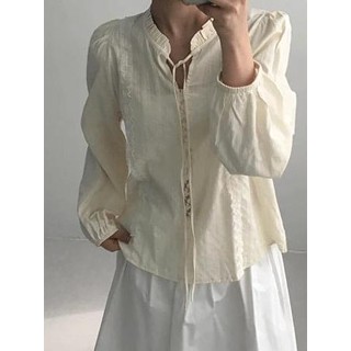 Codibook｜韓國 DAILYJOU 優雅V領荷葉邊蕾絲襯衫［預購］雪紡襯衫 女裝