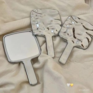 💥挑戰最低💥 有點小高級~ins風銀色鏡子手柄鏡子迷你手持便攜手拿化妝鏡水波紋