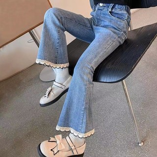 Mimo⭐新款女童褲子牛仔褲外穿單褲百搭中大童女兒童修身牛仔喇叭褲秋款