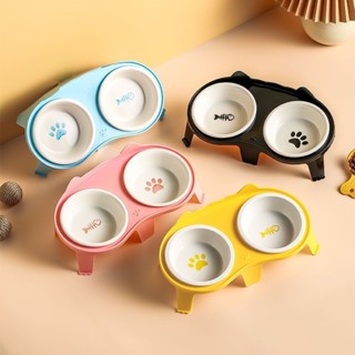 💕精選優品💕寵物用品 黑色貓碗 狗碗 寵物碗貓咪食碗 貓碗陶瓷雙碗喝水餵食 防打翻斜口保護頸椎狗飯碗