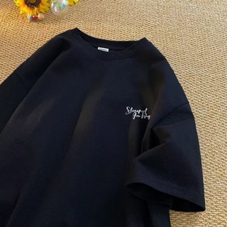 M-8XL 韓係時尚字母logo印花上衣 大尺碼短袖 oversize T恤 簡約寬鬆五分袖t恤 落肩 圓領 加大尺碼