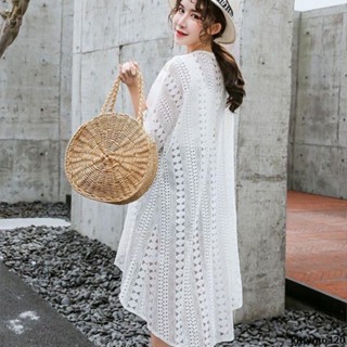 防曬衣 戶外 蕾絲開衫披肩外套女2024夏季新款寬松外搭中長款沙灘薄防曬衣女款