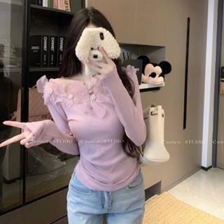 <ZP女裝>【2974人收藏】設計感彈力收腰顯瘦 上衣2025年秋季 女法式精緻珍珠花朵 長袖針織衫