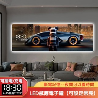 【客製】暴力熊數顯電子鐘 靜音時鐘 掛鐘 掛畫 壁畫 無邊框燈光 客廳 沙發背景墻壁掛飾 牆壁裝飾 房間創意裝飾畫