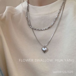 項鏈 超好看 質量好 FLOWERWALL 譯花漾愛心雙層疊戴項鏈女ins冷淡風毛衣鏈小眾個性潮