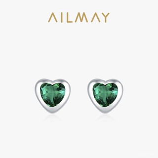 AILMAY✨正品授權✨香港直發S925純銀新款小巧祖母綠愛心鋯石耳釘韓版時尚設計感ins桃心耳環 氣質耳圈 銀耳環