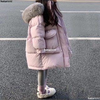 童裝新款2❀女童棉服 洋氣大毛領外套 連帽羽絨棉服 兒童中長款棉衣 新款加厚保暖外套