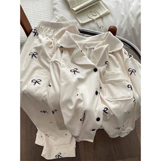 [暢銷]冬天保暖德絨睡衣女 ins風韓版蝴蝶結居家服 刷毛款長袖睡衣絨 甜美家居服兩件套裝SJ