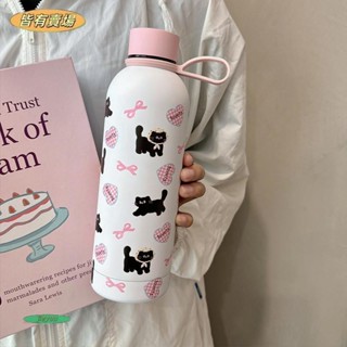 皆有✨原創黑色小貓保溫杯 ins新款大容量304不鏽鋼保溫杯 卡通可愛貓咪咖啡杯 禮物學生水杯