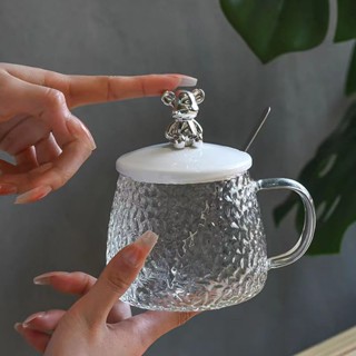 【新品推薦】夏季百貨大容量小熊杯ins風玻璃馬克杯帶把高顏值咖啡杯水杯帶勺