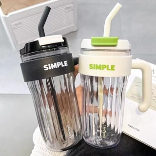 【新品推薦】水杯女新款2023咖啡杯帶手柄吸管杯塑膠夏天女生高顏值辦公室杯子