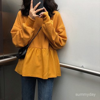 衣然是你🎀2023秋季新款韓版女裝寬鬆顯瘦學生休閒上衣純色長袖T恤衛衣女潮