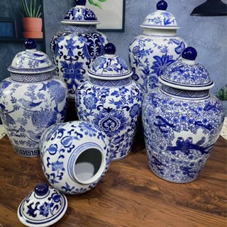 【新品推薦】景德鎮陶瓷青花瓷花瓶復古陶瓷花瓶將軍罐密封罐網紅款擺件儲物罐