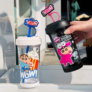 臺灣發貨【免運】蠟筆小新塑料杯大容量500ML水瓶帶吸管可愛正品卡通辦公水杯學生家用學校杯子