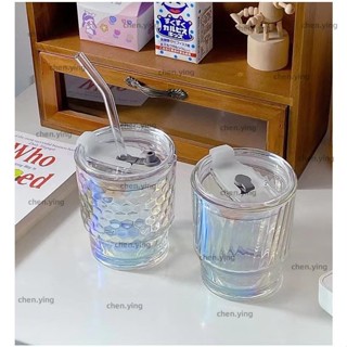 免運🎉ins風炫彩杯少女心玻璃吸管杯網紅竹節玻璃杯琉璃杯子水杯咖啡杯