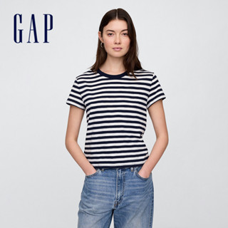 Gap 女裝 純棉圓領短袖T恤-海軍藍條紋(723661)