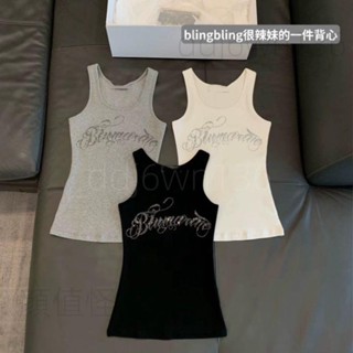 歐美風字母燙鉆吊帶背心女夏季內搭修身辣妹無袖T恤外穿打底上衣#L316
