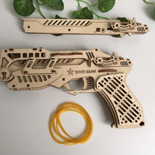 積木建築 拼圖 軍事木製立體3D模型兒童益智槍賽博槍七連積木成人模擬拼裝玩具