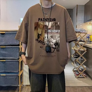 M-8XL 夏季新款美式復古圓領短袖T恤男 潮流ins寬鬆痞帥男士上衣 百搭休閒字母印花短T（LT346）