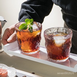 【購滿188出貨】玻璃杯泡茶杯咖啡杯磨砂啤酒杯洋酒杯樹紋杯冰川紋杯子ins喝水杯[慧優先] MQTA