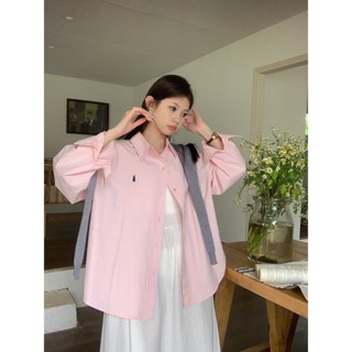 【W-SHOP】Ⓚ針織披肩寬鬆百搭刺繡素色長袖襯衫 長版寬鬆上衣