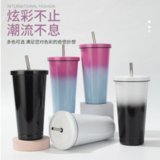 【新品推薦】跨境外貿咖啡杯304不銹鋼簡約真空保溫杯便攜辦公車載吸管杯