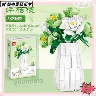 🔥臺灣公司貨+發票🔥積木花束立體拼圖洋桔梗積木花朵多肉盆栽生日禮物女生風鈴草顆粒拼裝益智玩具擺件🔥特價🔥