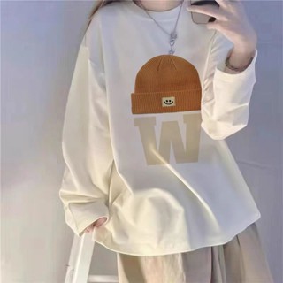 ✨臺灣出貨 長袖T桖 純棉長袖 棉T 寬鬆上衣 打底衫女 寬鬆T恤 長袖女 t恤女 白色長袖T恤2025新款秋季女裝寬鬆