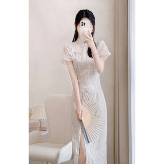 【免運】新中式國風白色刺繡改良旗袍高階訂婚結婚敬酒禮服洋裝夏季