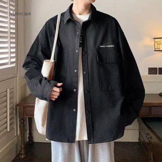 M-8XL 韓版長袖襯衫外套男 工裝口袋襯衫 oversize 春秋季黑色薄外套 寬鬆工作襯衫上衣Manscape
