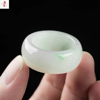 玉戒指 天然翡翠飄綠扳指男女款玉石冰糯種戒指晴綠指環寬邊戒圈