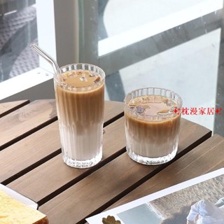 桃園出貨 復古竪紋玻璃杯 美式冰咖啡杯 ins網紅餐廳 拿鐵杯 冷飲杯 威士忌杯 水杯 牛奶杯