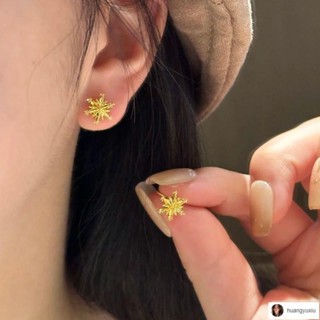 🎀臺灣出貨 養耳小耳釘 【不掉色】璀璨雪花耳釘女精緻ins爆閃金色耳飾氣質奢華耳墜耳環
