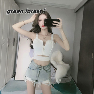 [Green Forest]2025春夏新款性感V領無袖短款運動拉鍊裝飾針織小背心吊帶上衣夏