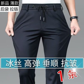 臺灣熱賣【3天內熱銷2448件】新款冰絲休閒褲男夏季薄款大碼寬鬆直筒鬆緊腰長褲彈力速幹運動褲