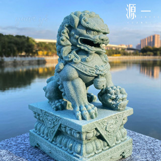 小明優品 青砂石雕石獅子一對 看門鎮宅獅 青砂石雕麒麟一對 祥瑞神獸 麒麟 石雕裝飾品 精雕石獅子 風水擺件 流水擺件