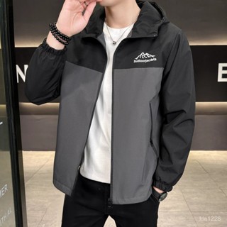 奢派💗春季薄外套男春秋男士外套潮流百搭衝鋒衣男休閒韓版連帽褂子薄款寬鬆男裝夾克