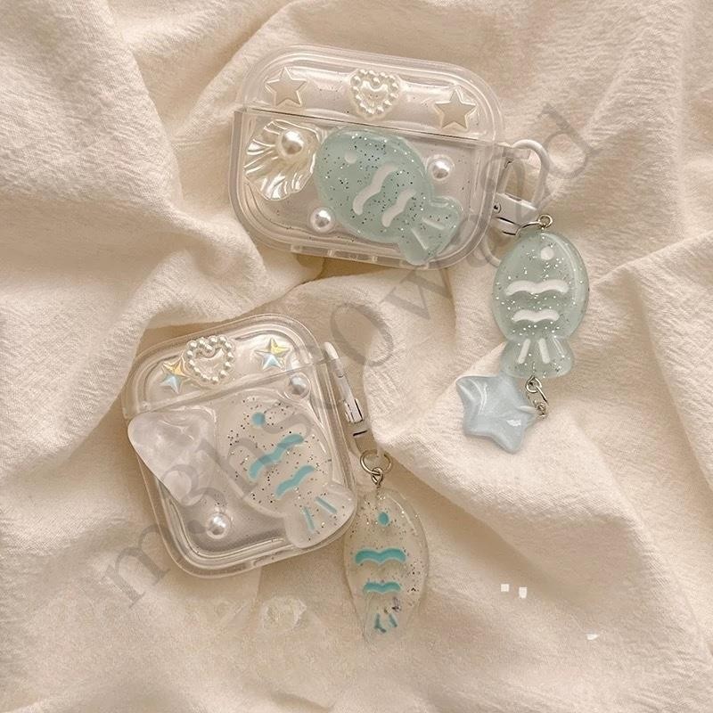 滴膠珍珠 貝殼小魚 透明耳機套 Airpods pro 4代 防摔保護套 3代耳機殼 1/2代 4代耳機保護殼