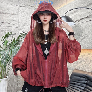 【胖妹妹衣櫃】 防曬衣女2024夏季新款寬鬆大碼上衣輕薄款透氣戶外連帽防曬服外套