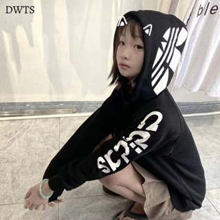 臺灣出貨[DWTS]秋季印花字母男女學生連帽衛衣情侶外套網紅同款百搭顯瘦拉鏈開衫