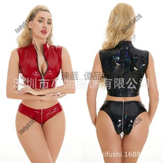【臺灣丨私密發貨】拉鏈分碼幻彩炫彩亮皮PU情趣內衣 亮光漆皮夜店緊身衣bdsm調敎調情情趣內衣成人專區