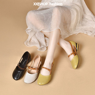 【XX|茜茜 SHOP】免運 軟皮高跟鞋女 百搭粗跟 一字帶涼跟鞋 增高跟鞋 圓頭鏤空包頭涼鞋 真皮粗跟女鞋 百搭低跟