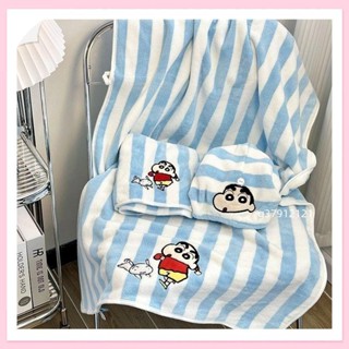 臺灣出貨 20 蠟筆小新浴巾女秋冬新款 乾吸水強珊瑚絨兒童可愛毛巾三件式宿舍g37912121