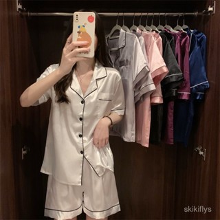 【春夏熱銷】4-6夏季睡衣 涼感睡衣 兩件套 女生家居服 夏季冰絲睡衣女可外穿夏款簡約夏天短袖短褲休閒家居服套裝 大尺碼