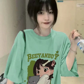 LanFa時尚女裝/上衣 短袖 女生 短袖純棉 韓版 寬鬆上衣 洋氣減齡卡通印花短袖T恤女夏季新款寬鬆高階感小眾上衣