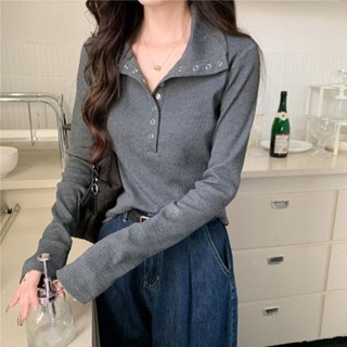 Luzi🎀秋冬韓版設計感辣妹修身長袖T恤女內搭外穿針織上衣女ins打底上衣潮長袖上衣長袖T恤內搭上衣秋冬上衣女