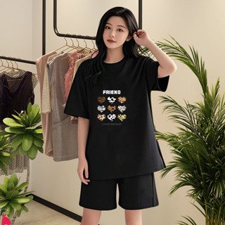 優貨 韓國家居服 睡衣 休閒服套裝 韓系寬鬆睡衣 家居服兩件套 白色睡衣 家居服 韓係印花女裝 大尺碼衣服 休閒印花套裝